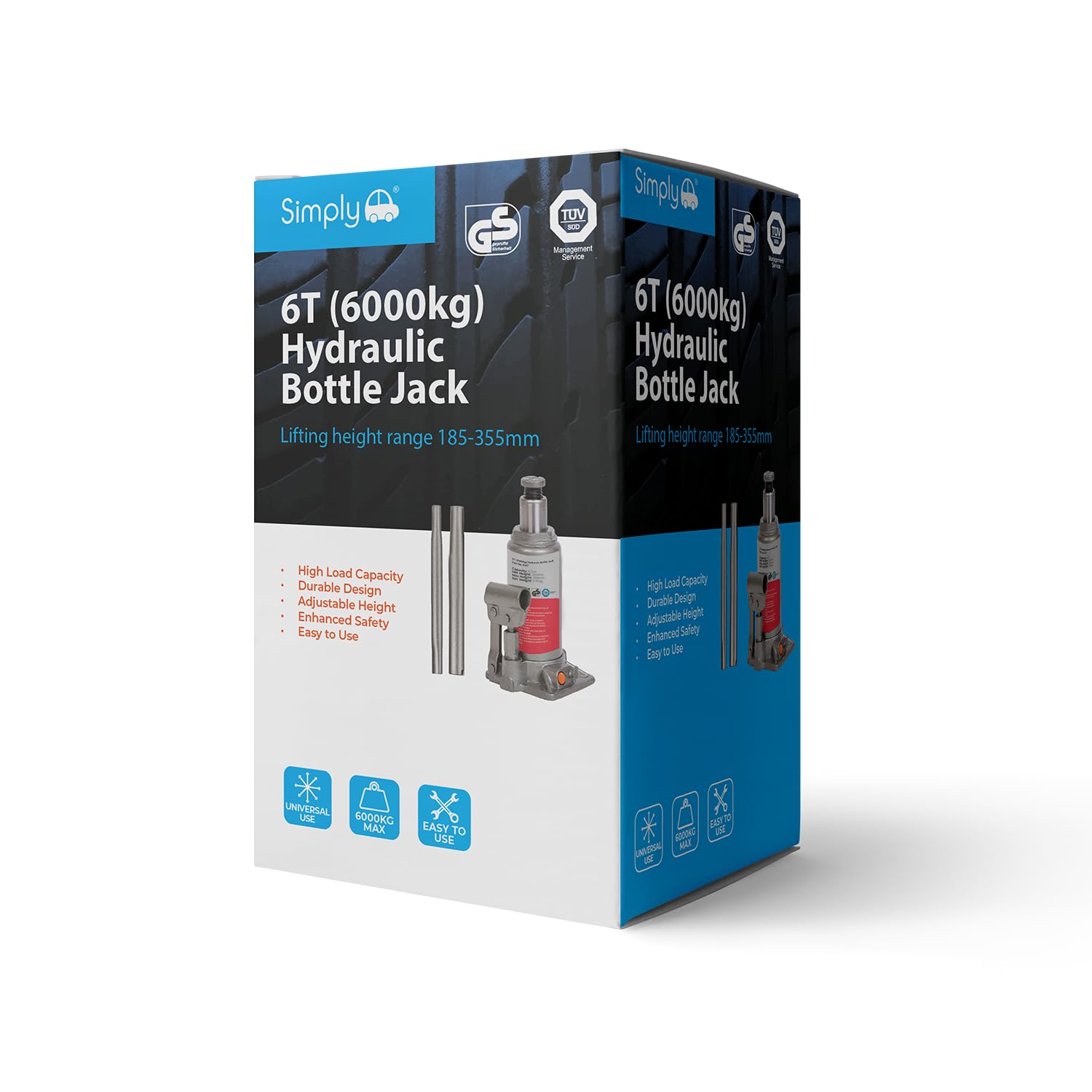 Simply Cric Bouteille hydraulique 6T BJ6T (6 tonnes, 6000 kg), Rouge métallisé