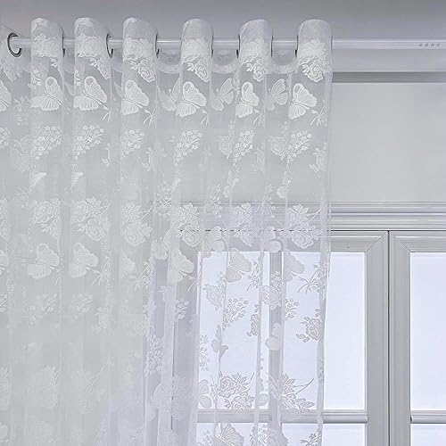 Miniatura 5 de Cortinas bordadas de mariposa blanca, paneles transparentes de encaje para colgar en la ventana de la puerta, decoración elegante de habitación,