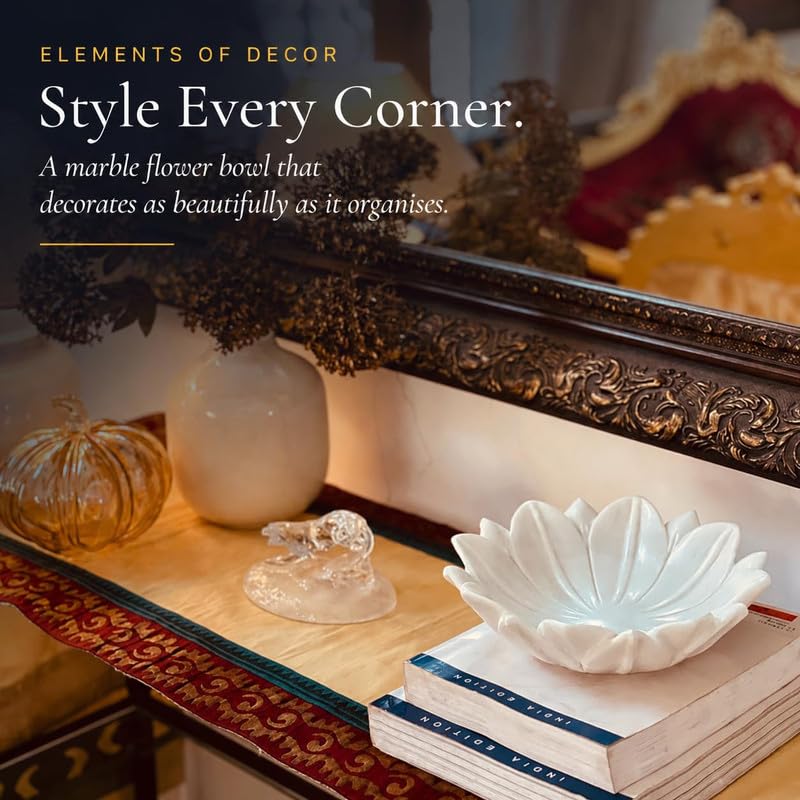 Image of Marble Urli Bowl for Home Decor | Handcrafted Floating Bowl, Decorative Centerpiece for Living Room Table, Luxury Stone Urli Dish, Pooja Decor & Festive Gift Item (Floral /9 Inch)