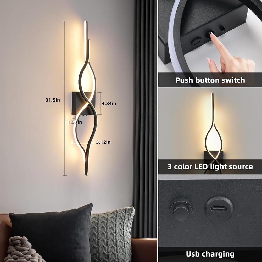 Aplique de Interior LED Recargable sin Conexión Eléctrica con Mando a Distancia Lámpara Moderna para Salón con Temporizador Iluminación de Pared Inalámbrica Interruptor Táctil 80cm,2 stück