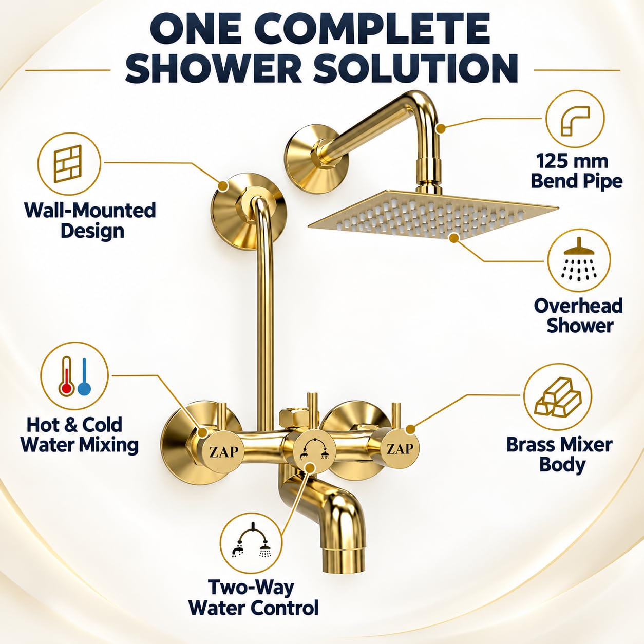 ZAP Elixir Gold 2-in-1 Shower Mixer Tap Set -6