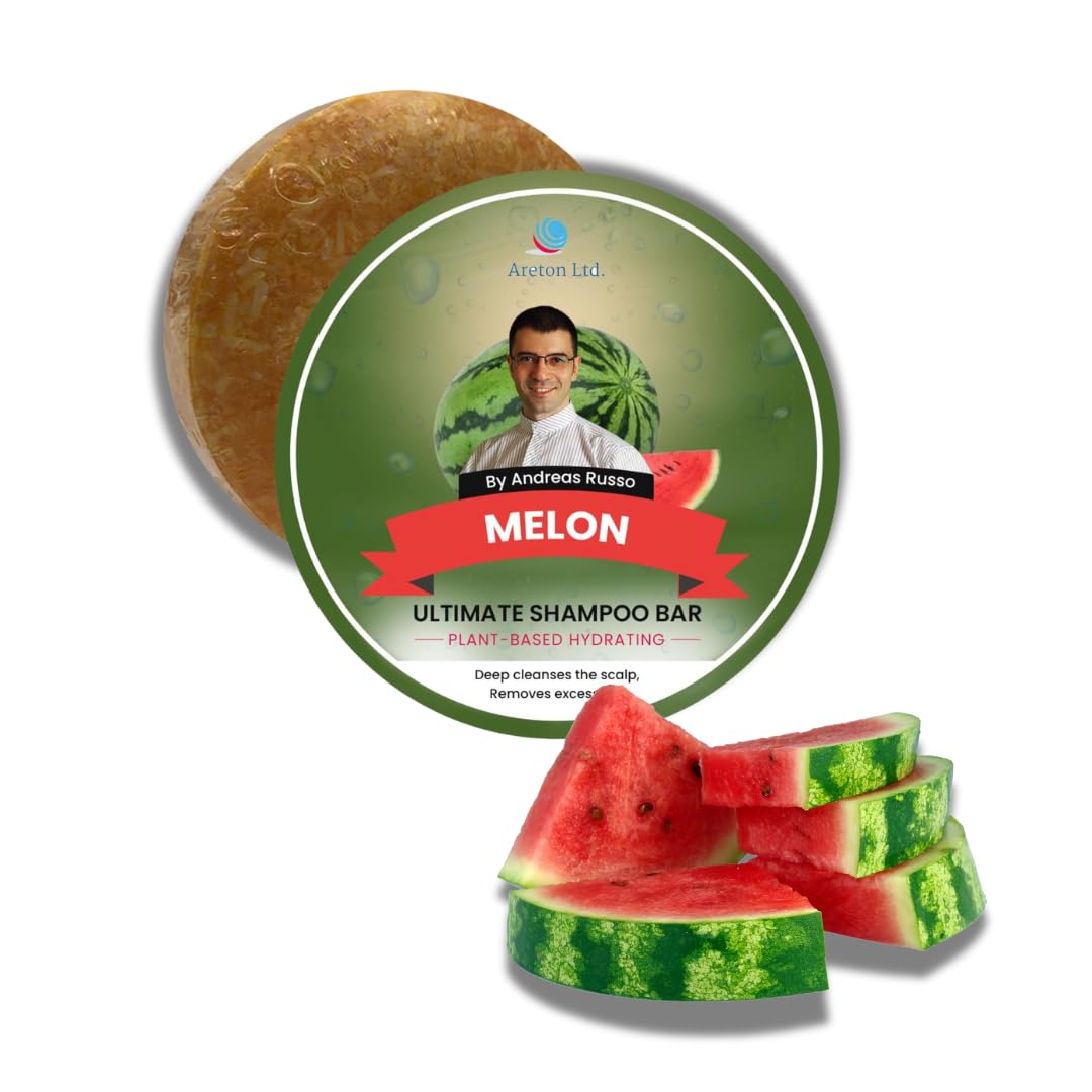 Solid Shampoo Bar – Organic Shampoo and Conditioner Bar for Itchy Scalp, Shampoo for Men & Women for Thinning Hair, Rough Hair, and Silky (Melon)