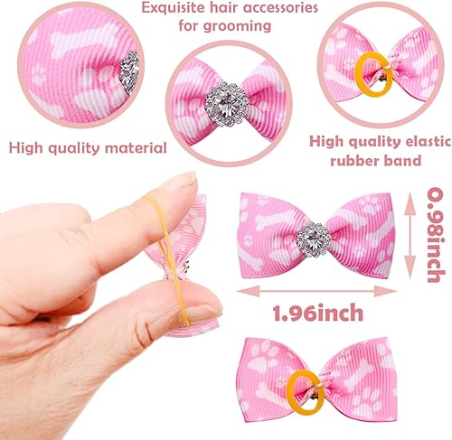 Miniatura 2 de PET SHOW 50 unidades25 pares de lazos para el pelo de perro pequeño con bandas de goma con diamantes de imitación para cachorros, moño para el