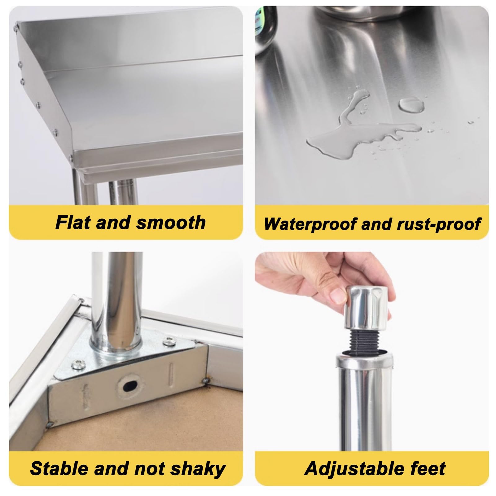 Mesa de trabajo de acero inoxidable, mesa de preparación de cocina comercial con protector contra salpicaduras y patas ajustables, ideal para restaurantes, hogares y hoteles, 100 x 50 cm