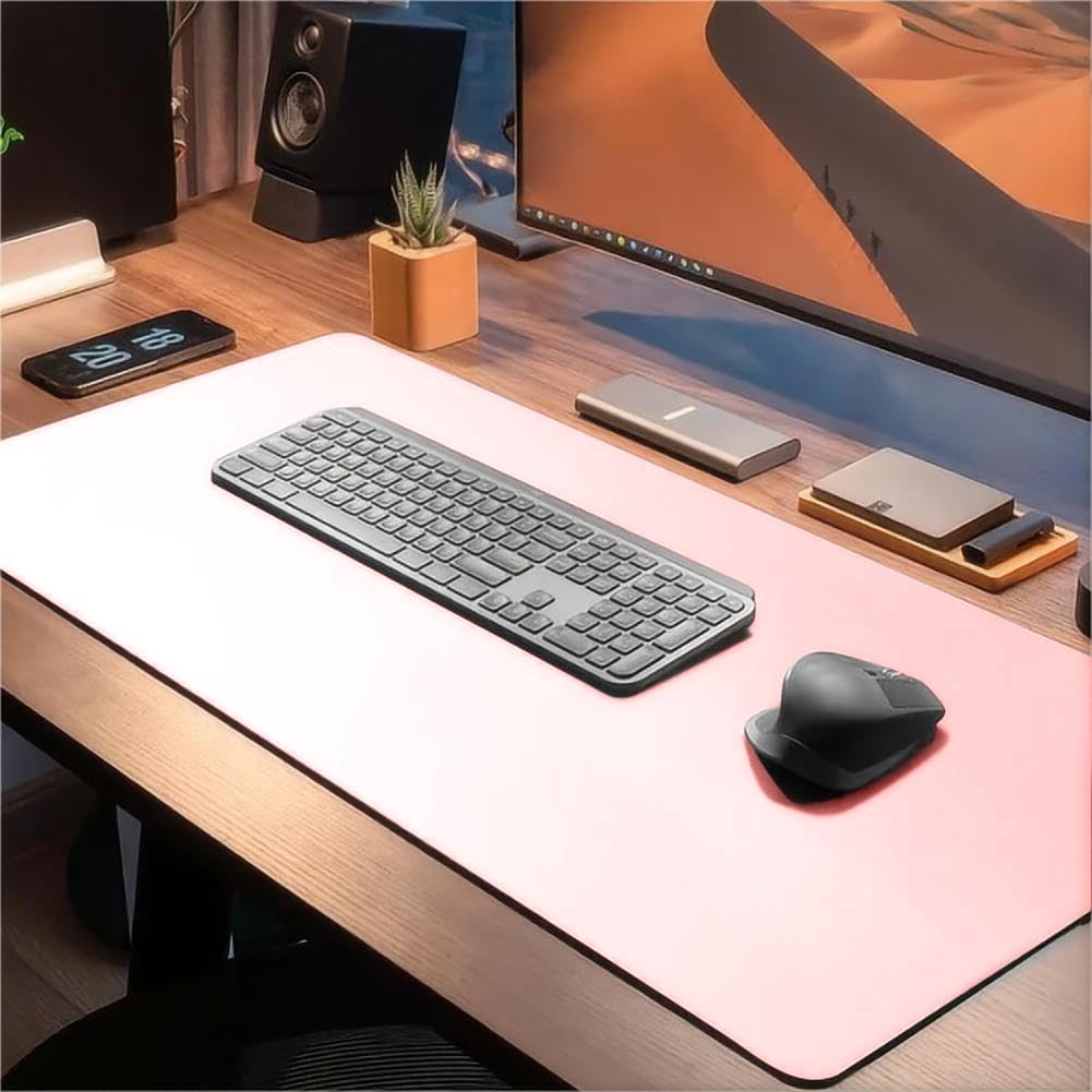Morbido tappetino da scrivania in pelle PU con protezione bordi impermeabile, antiscivolo, grande tappetino per il mouse da ufficio, casa, supporto per scrittura, 80 x 40 cm, nero