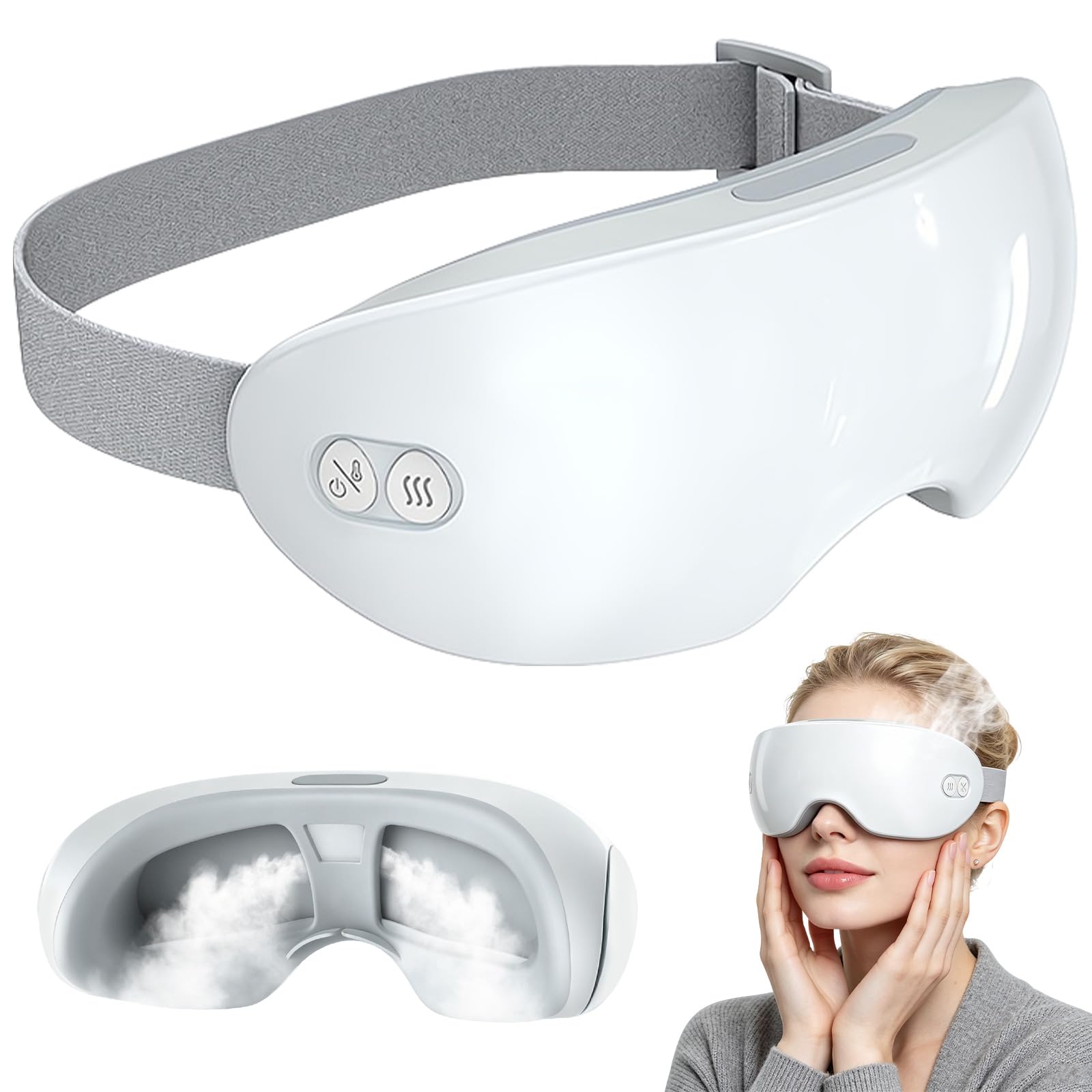 Masque de thérapie à la vapeur, appareil portable de thérapie à la vapeur avec chaleur et temps réglables, défroisseur vapeur chauffant pour les yeux secs, appareil chauffant pour les yeux secs