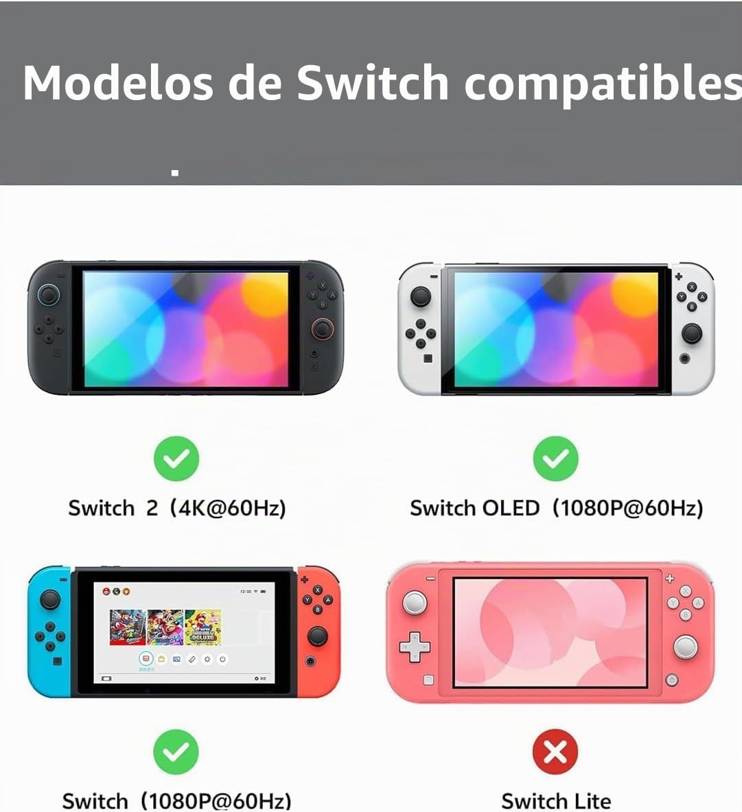 RREAKA Dock para Nintendo Switch OLED - Adaptador 2 en 1 con cable HDMI 4K, carga USB-C 100W, estación de carga portátil para viajes, Samsung Dex S23, MacBook