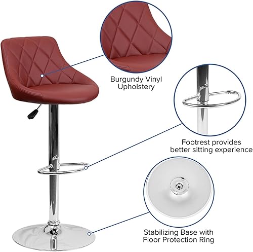 Miniatura 6 de Flash Furniture CH-82028A-BK-GG asiento de vinilo negro de diseño contemporáneo, banqueta alta ajustable con base cromada, Tela, Burgundy