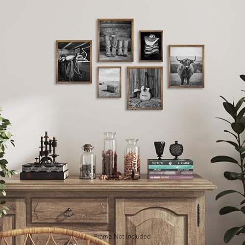 Miniatura 5 de Art for Cowboy Men Cowgirl - Set of 6 - Rustic Farmhouse Bathroom Poster - Boho Western Decor - Old West Ranch Room Decor - Black and White Picture