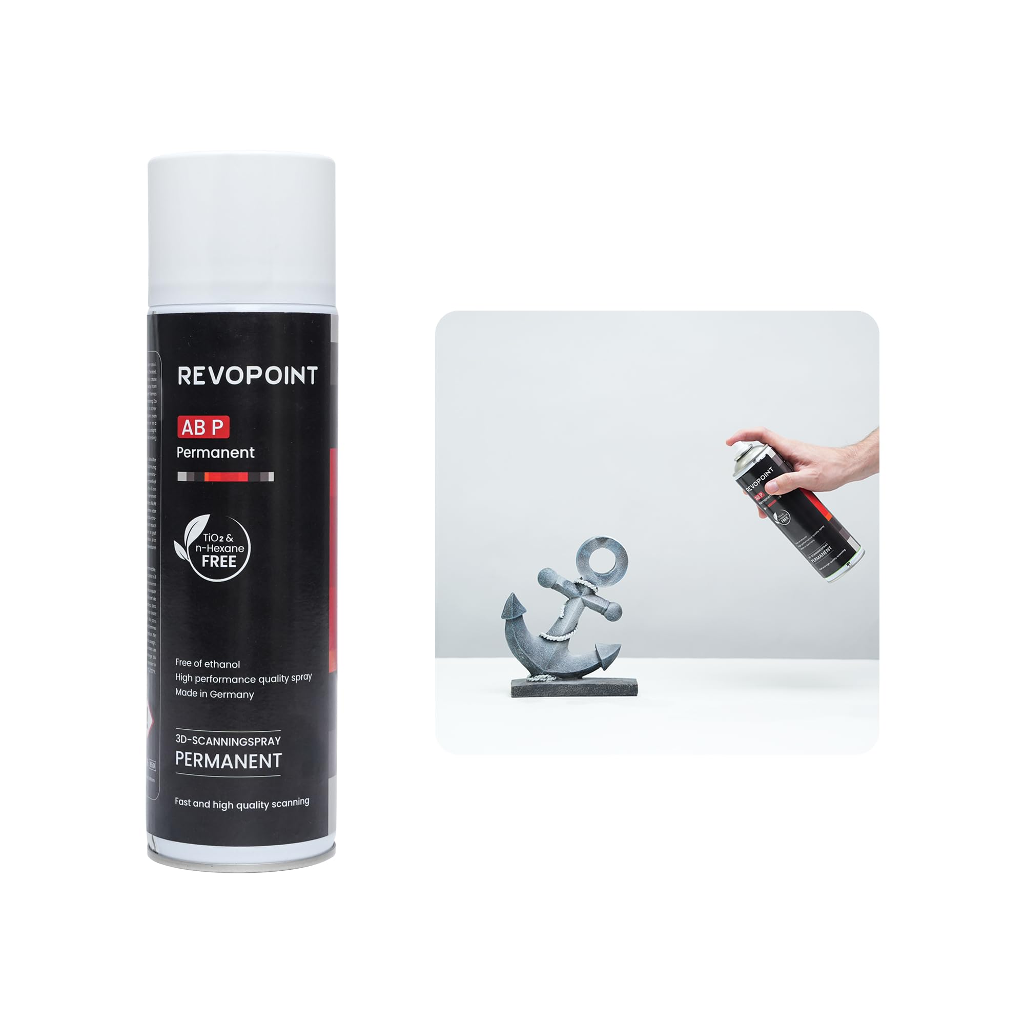 Revopoint 3D Scanning Spray AB-P pour Scanners 3D, pour Surfaces Réfléchissantes, Transparentes, Noires ouTrès Texturées, Semi-Permanent Jusqu'à l'essuyage, 500ml