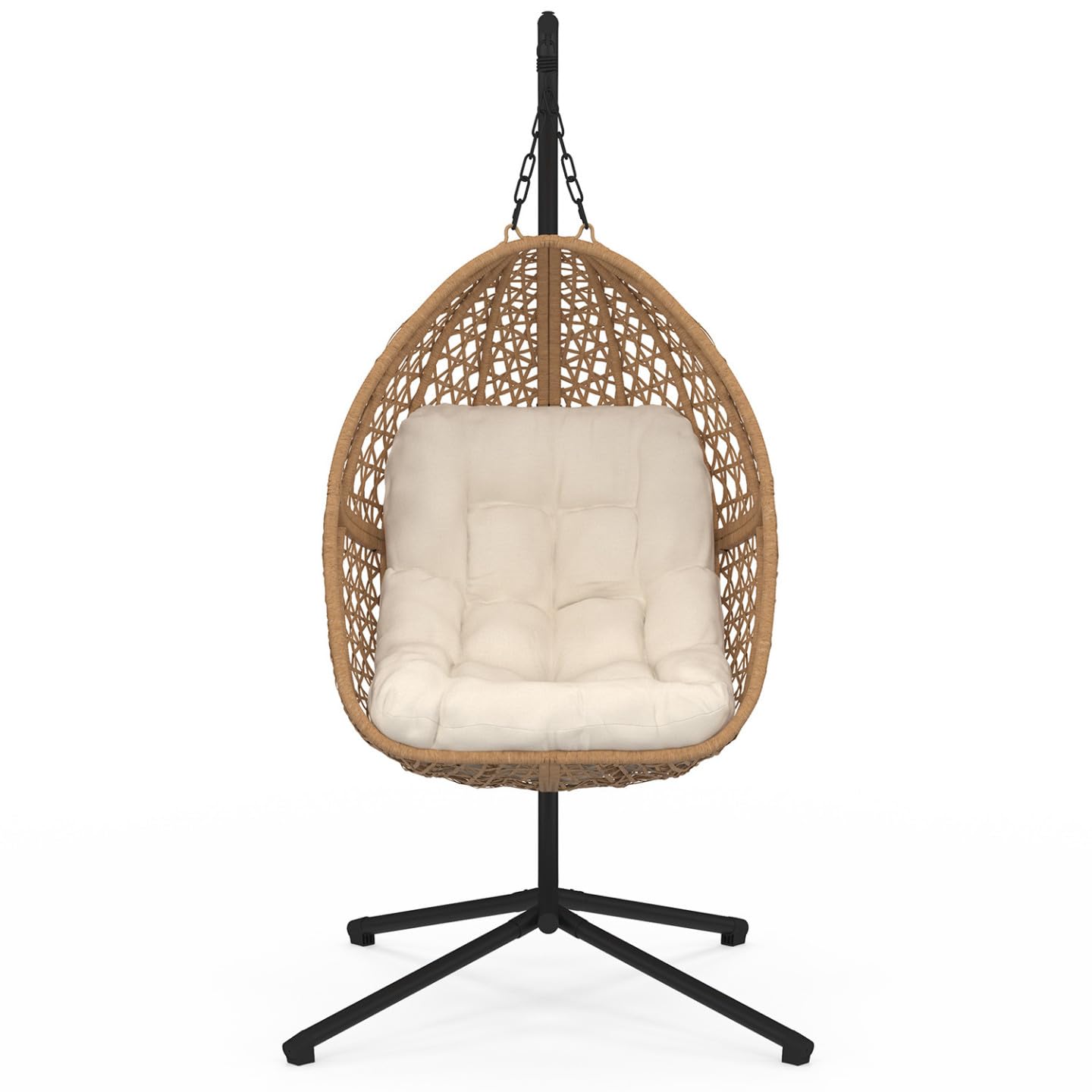 IDMarket - Fauteuil Lune Suspendu ajouré Effet rotin avec Coussin écru