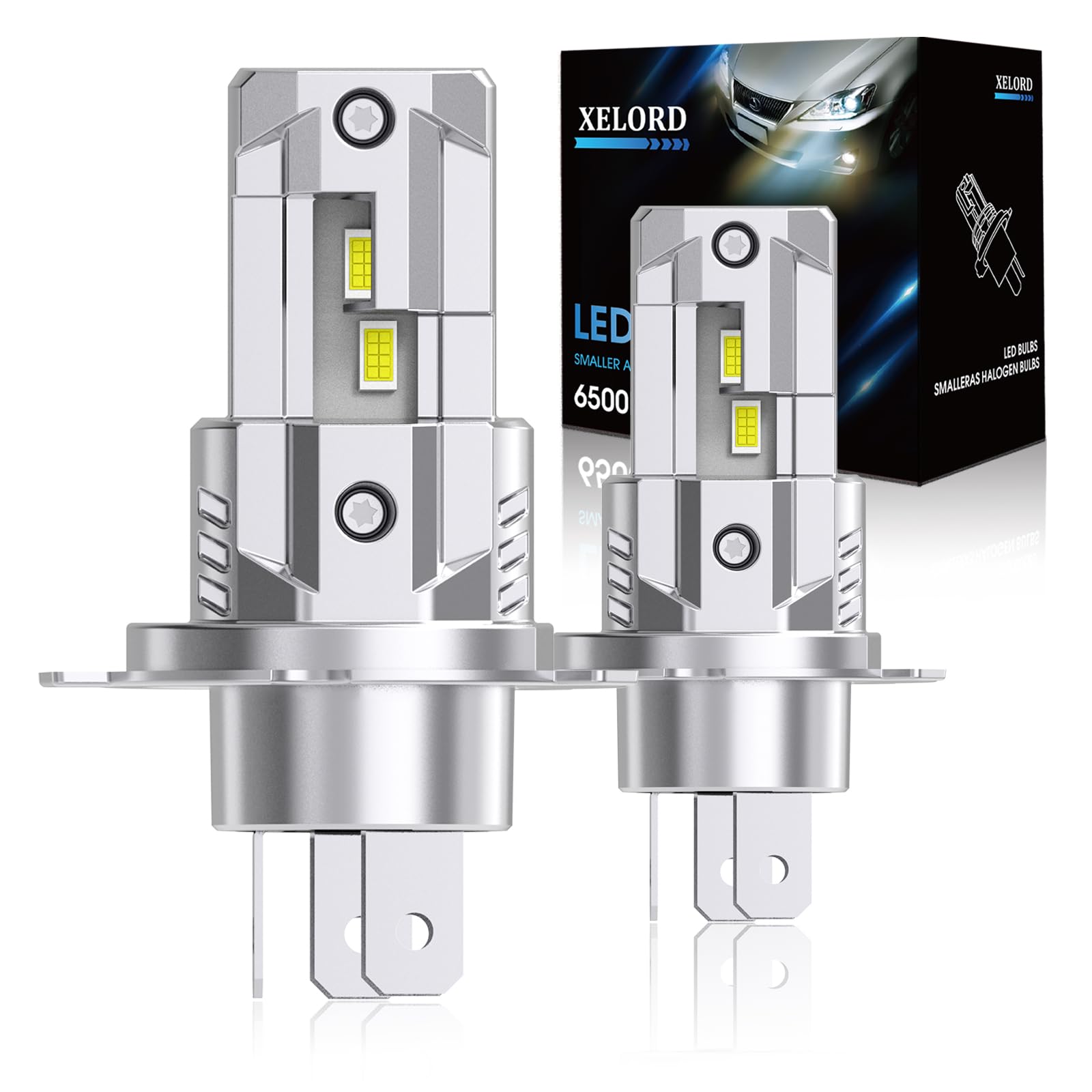 XELORD H4 LED Ampoules de Phare Automobile,Blanche 6500K 400% Lumineuse,55W 14000LM 12V,Plug n Play,2PCS