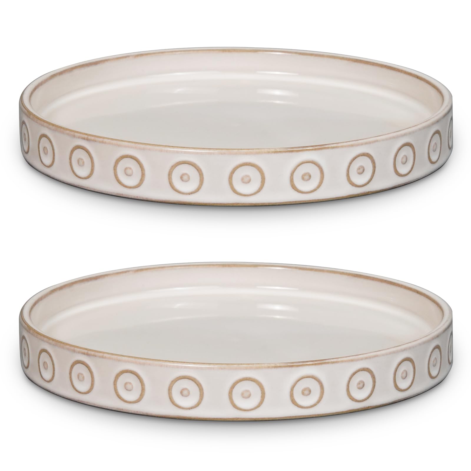 Eightpot 2 Pack Ceramic Plant Saucer, 7.5 Inch Plant Trays for Pots, Round Plant Plates to Catch Water for Indoor Outdoors, Modern Plant Dishes to Catch Water, Decorative Flower Pot Trays, White