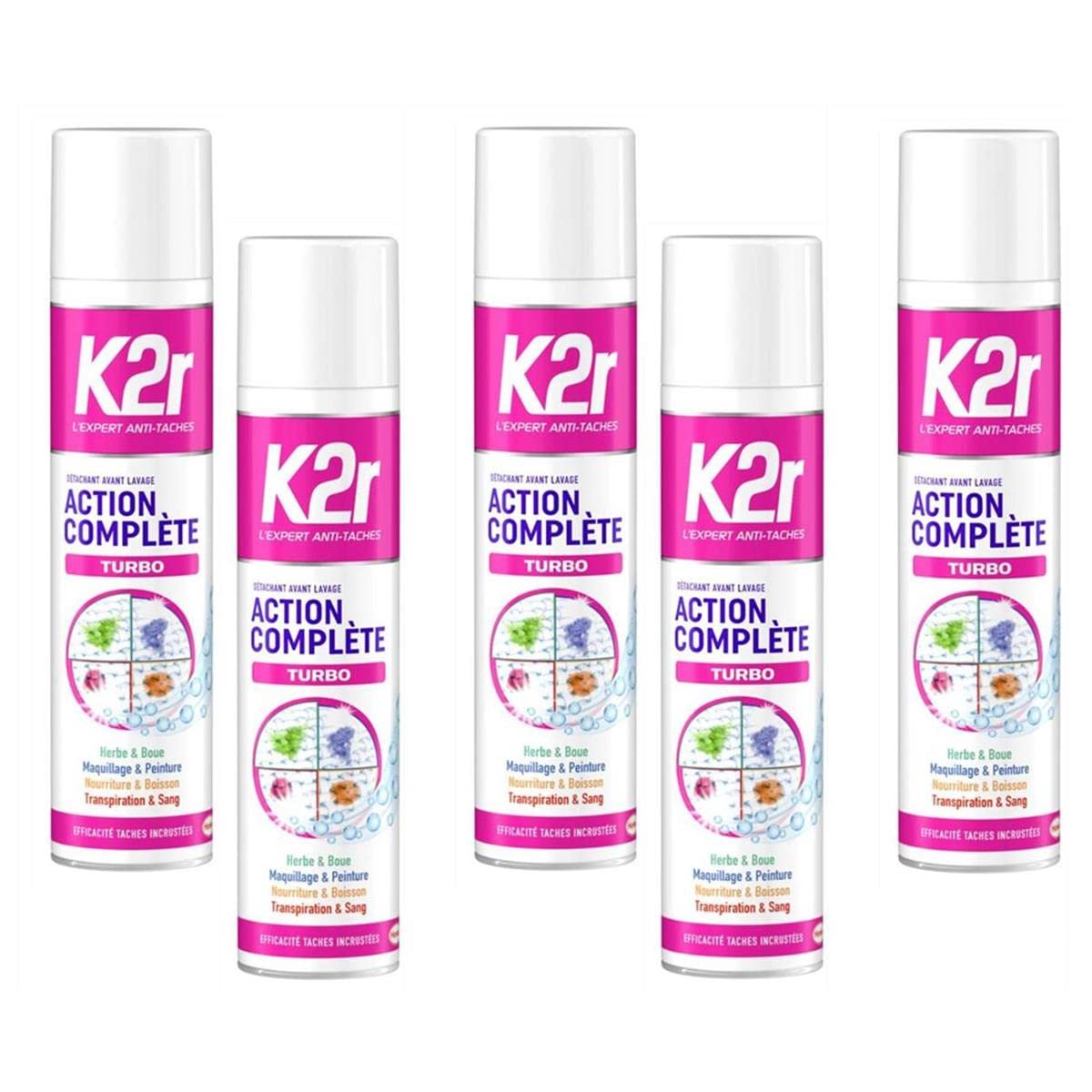 K2R 5 Action Complete Turbo Set - Aerosol (400ml) - Pre-Wash Stain Remover - All Types of Stains - Even Inlaid