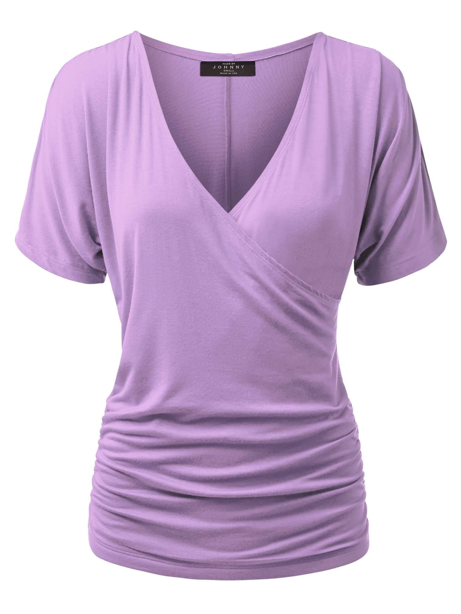 Made By JohnnyWomen's V Neck Short Sleeve Wrap Front Drape Dolman Tunic Top