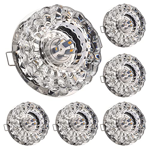 TCHAUSGZOZ (2-3.5 pulgadas-juego de 6 3W, 5W Downlight cristal sin lata, foco globo ocular, luz techo empotrable acero inoxidable, panel redondo, 3 opciones color(3W,Colored light)