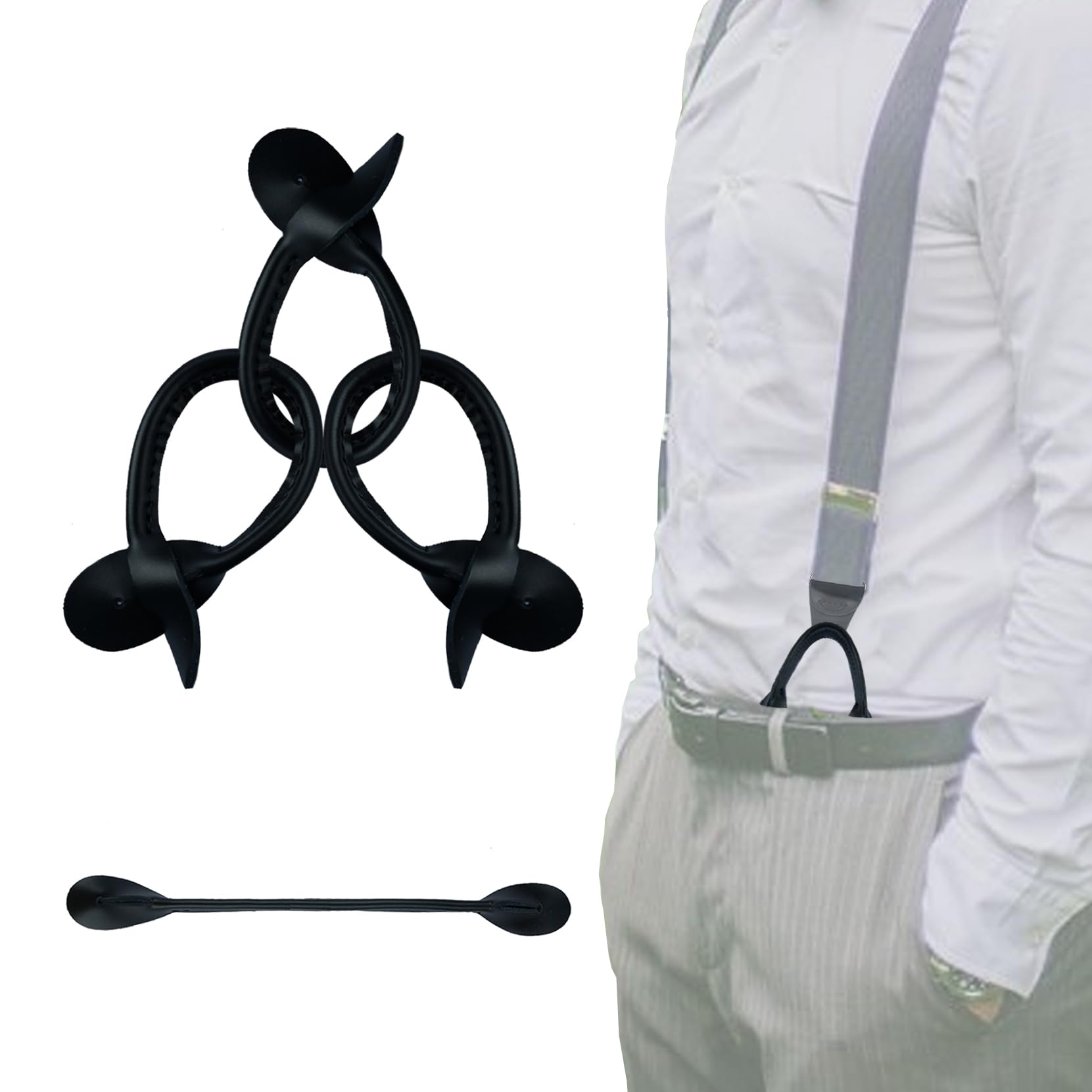 KUNN Genuine Leather Strips 4 Pcs Replacement for Medieval Button End Suspenders,Black