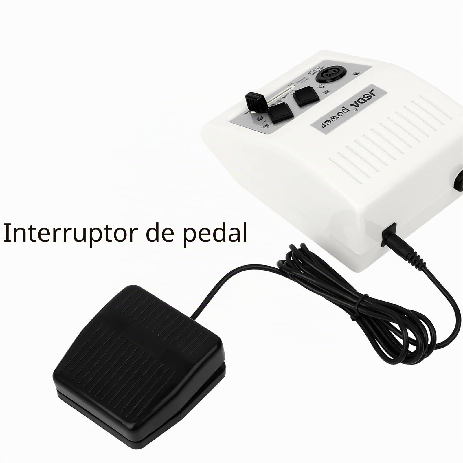 JSDA torno para uñas profesional 30000 rpm con pedal, potente, 4 fresas, baja vibración, bajo nivel de ruido, manicura y pedicura para quitar esmalte de uñas, gel y cutículas, blanco