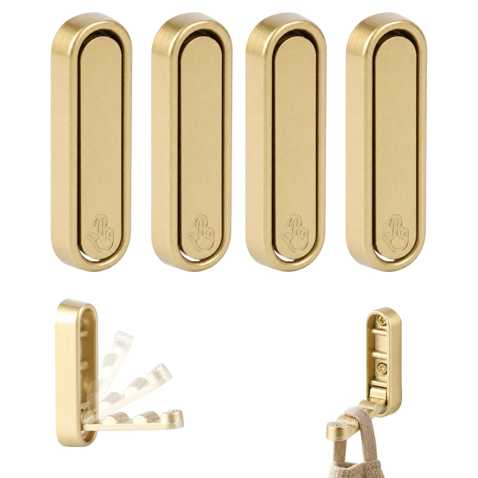 4 Pcs Foldable Wall Hook for Hanging, Heavy Duty, Aluminum Alloy, Non-Slip
