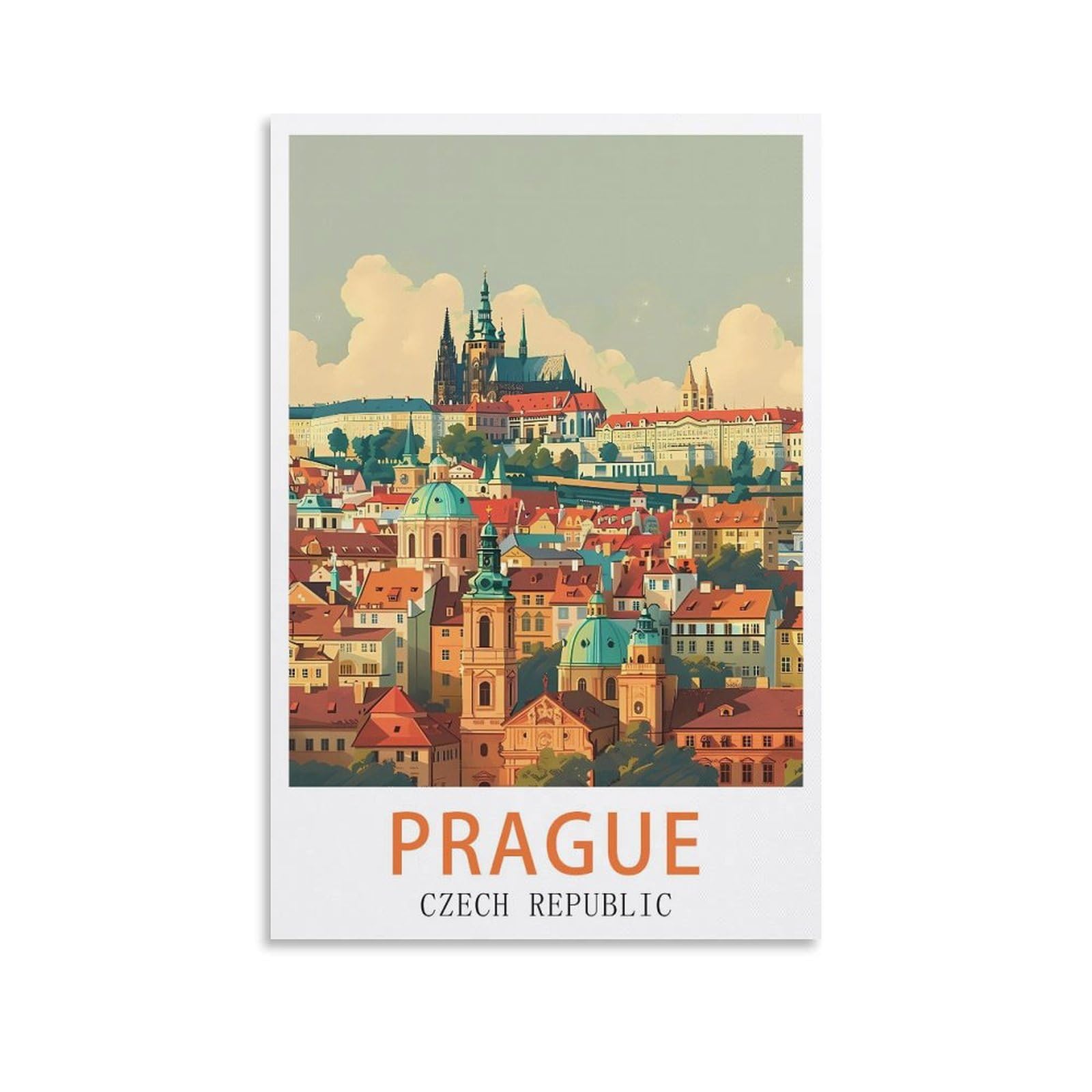 LHJOIUN Prague Czech Republic Vintage Travel Posters 24x36inch(60x90cm) Art Canvas Print For Living Room Bedroom Home Decoration Modern Art