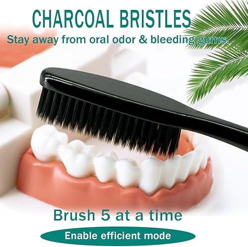 Miniatura 3 de Cepillo de dientes grande de cabeza larga, paquete de 4, cerdas de carbón duras y firmes mejoradas, blanqueamiento de dientes, eliminación de placa,