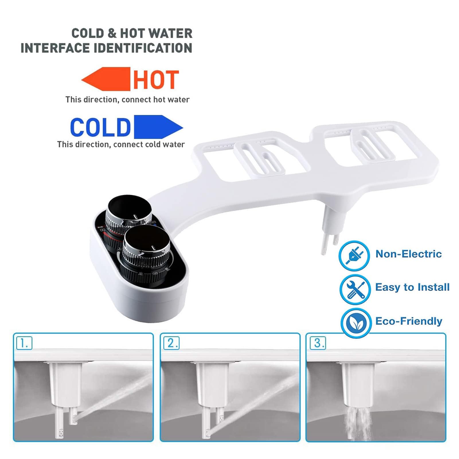 Pulverizador Bidé Doble Boquilla Accesorio Inodoro con Interruptores de Perilla Control Presión Ajustable Agua Limpieza Higiene Personal Baño Conexión 3/8 Europa