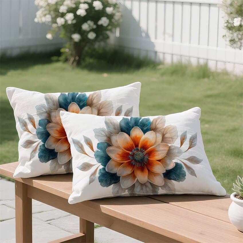 Housse de coussin 80x100 cm orange brûlée en lin imperméable - 3