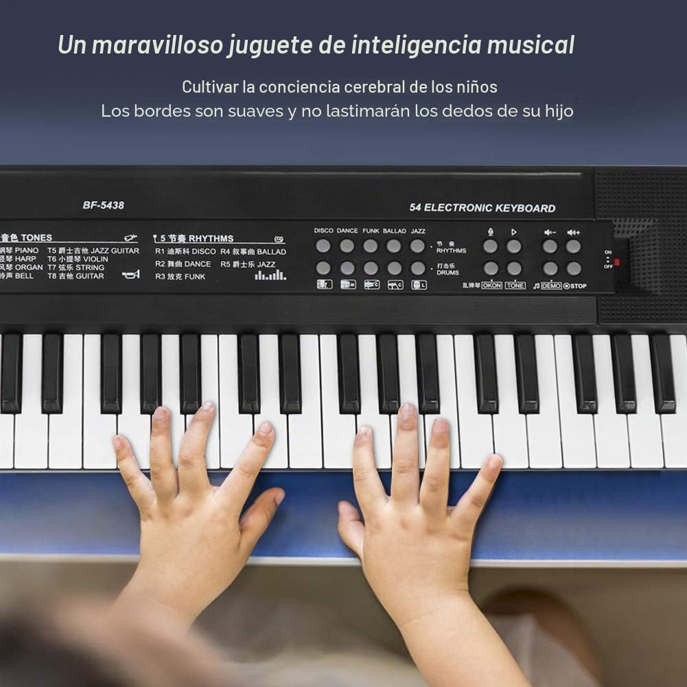 Teclado de piano digital Teclados de electrónico 54 teclas con micrófono función de grabación para uso en interiores exteriores