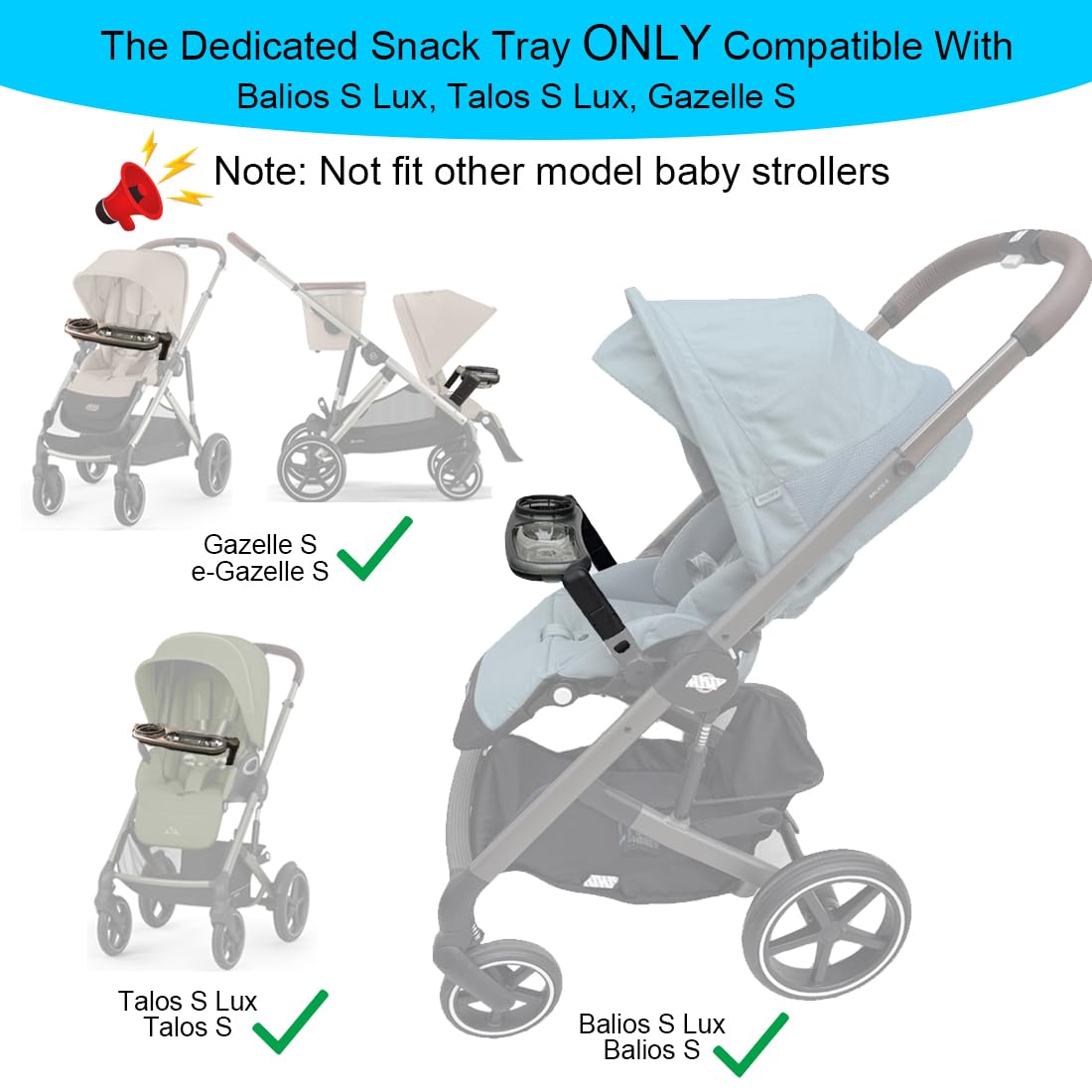 Tablett für Kinderwagen, kompatibel mit Cybex Balios, Gazelle, Talos-Serie – Reisetablett für Babys, aus Tritan, BPA-frei, um 360 Grad drehbar, faltbar mit dem Kinderwagen, leicht zu reinigen | Präzise Passform für Balios, Gazelle, Talos Serien