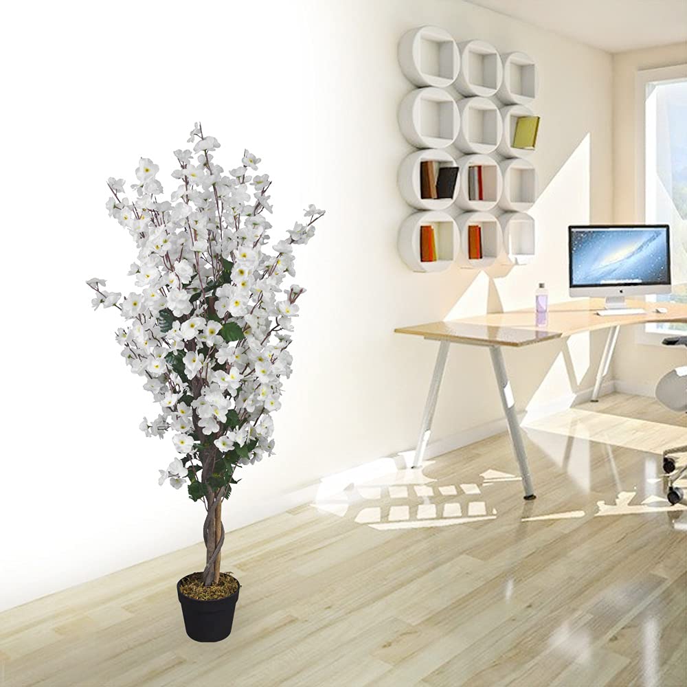 Árbol de Cerezo Planta Artificial Árbol Flor de Cerezo Tronco de Madera Real Decoración Interior Deco 120 cm Decovego