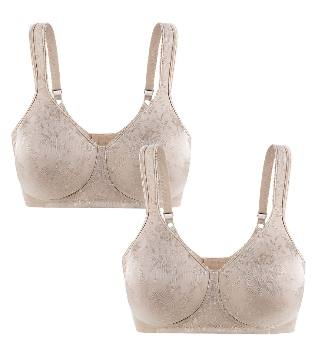Wirarpa Reggiseni Da Donna Senza Fili Copertura Completa Plus Size Minimizer Non Imbottito Comfort Morbido Reggiseno Confezione Da 2, Beige, Confezione Da 2., 4D (Taglia Produttore: 36D)-image