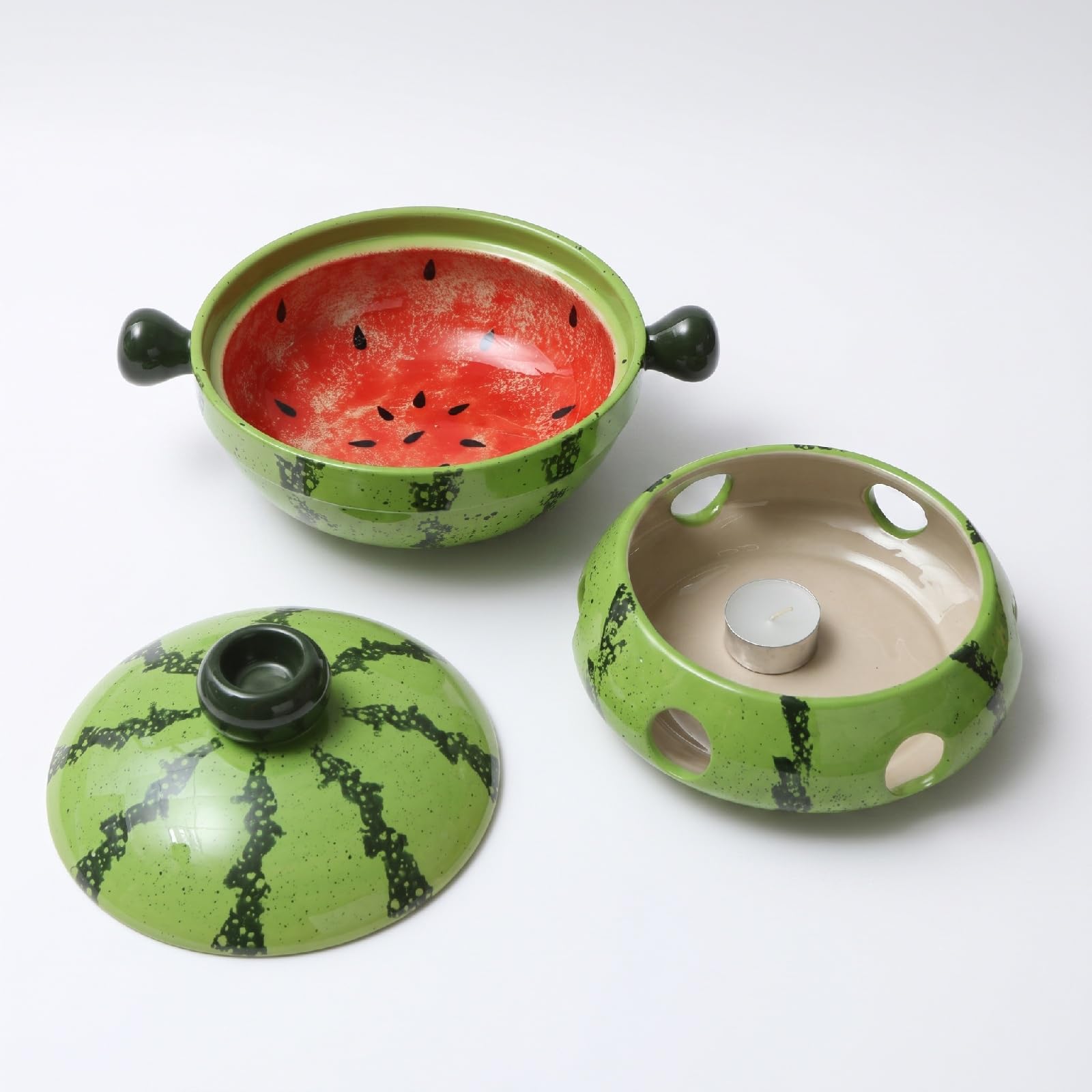 Ceramiczny garnek do zupy w kształcie arbuza z podgrzewaczem