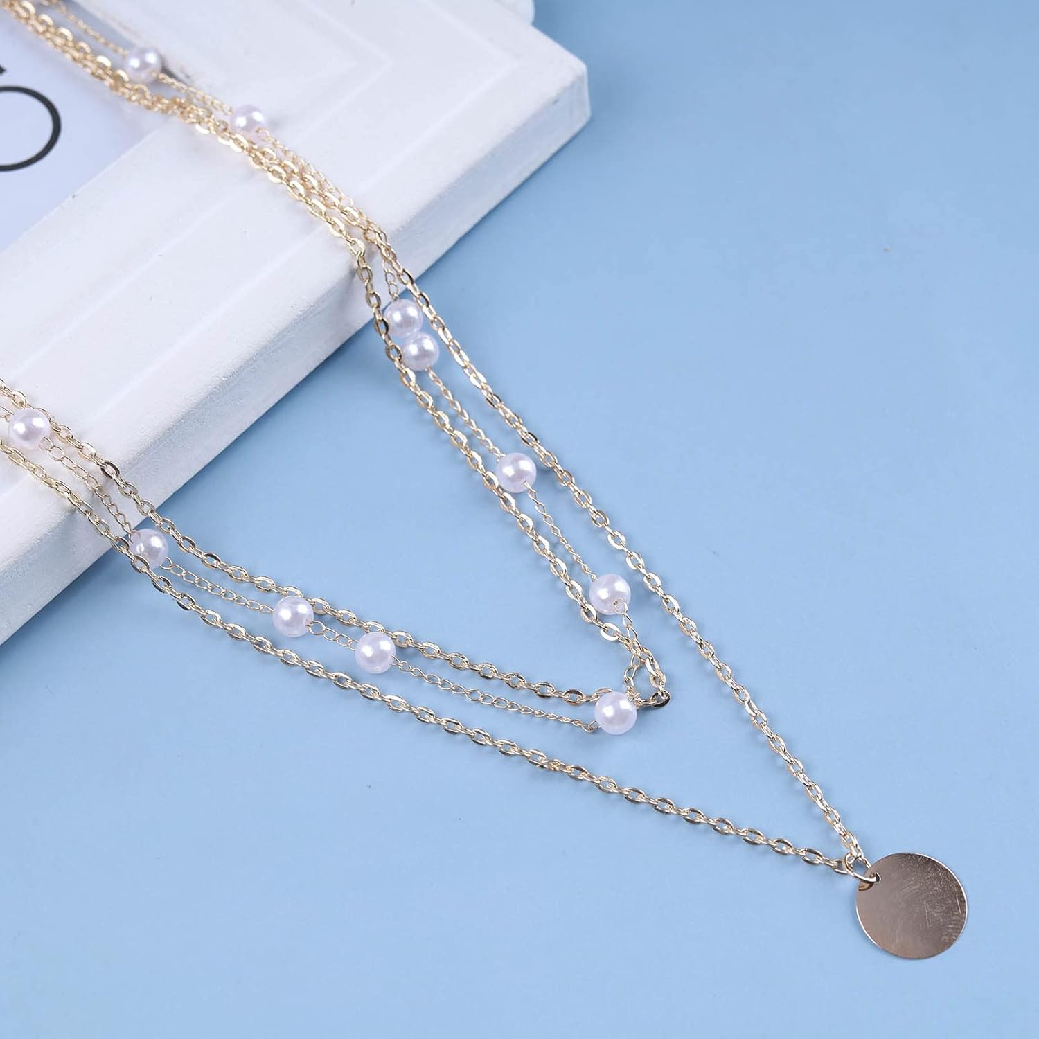 Andelaisi Boho Layered Disc Coin Necklace Choker Gold Pearl Choker Necklace Vintage Station Pearl Chain Necklace Multilayer Coin Pendant Necklace Jewelry for Women - Image 5