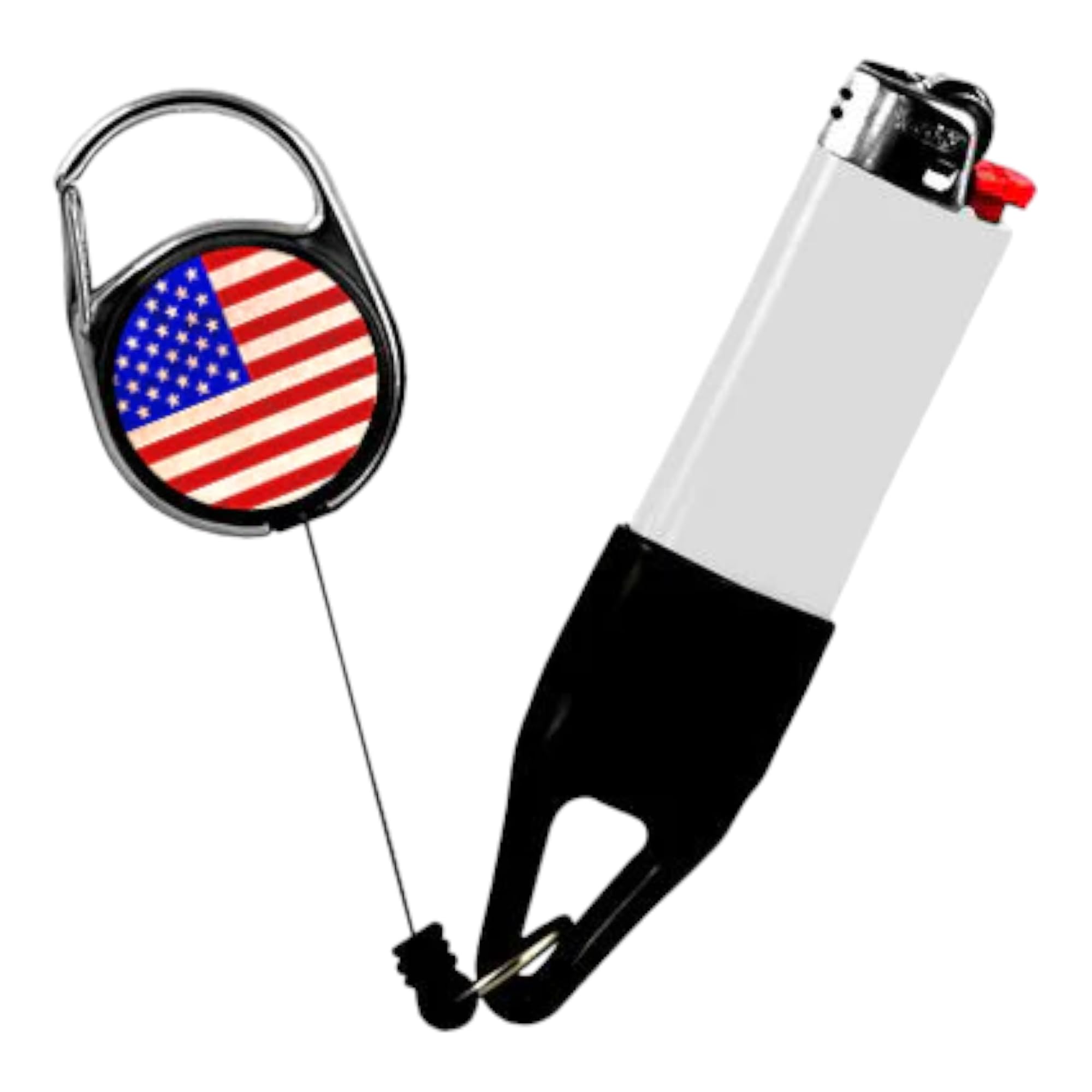 Premium Lighter Leash Retractable Lighter Holder - American Flag - Standard Size