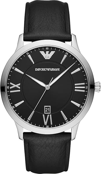 Emporio Armani Zegarek dla mężczyzn, kwarcowy mechanizm daty z trzema wskazówkami i rozmiar koperty 43 mm ze skórzanym paskiem