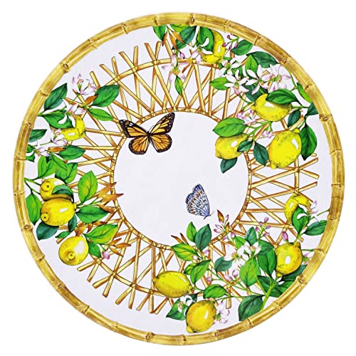 Les Jardins de la Comtesse - Les Jardins de la Comtesse - Plat de Présentation Rond en Mélamine - Capri - 35,5 cm - Citrons jaunes - Service de Table de la Vaisselle Quasi-Incassable MelARTmine