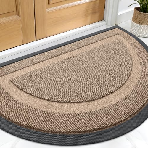 Image of OLANLY Half Circle Door Mat Indoor Outdoor Entrance Welcome, Waterproof All-Season, All-Weather Doormat, Sturdy Natural Rubber, Low Profile, Easy Clean Patio Porch Entryway Mat, 33x21, Mocha