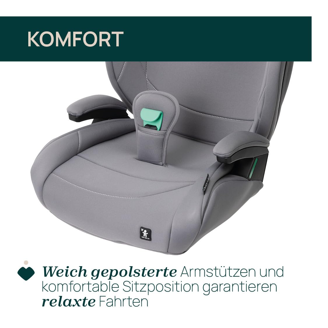 Chicco Quizy Lite i-Size, Kinderautositz 3-12 Jahre (100-150 cm), Gewicht 15-36 kg, einfach einzubauen, verstellbar, höhenverstellbar, mit gepolsterten Armlehnen und bequemem Sitz, Grau