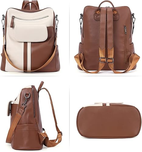 Miniatura 6 de CLUCI Mochila de cuero para mujer, grande, convertible, antirrobo, mochila de viaje, Mochilas de viaje