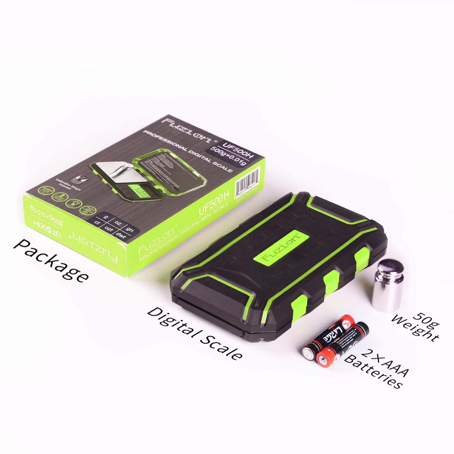 Fuzion Balance numérique de poche, 500 g x 0,01 g, 6 modes de conversion avec écran LCD, tare pour herbes, aliments, bijoux, médicaments (pile incluse)
