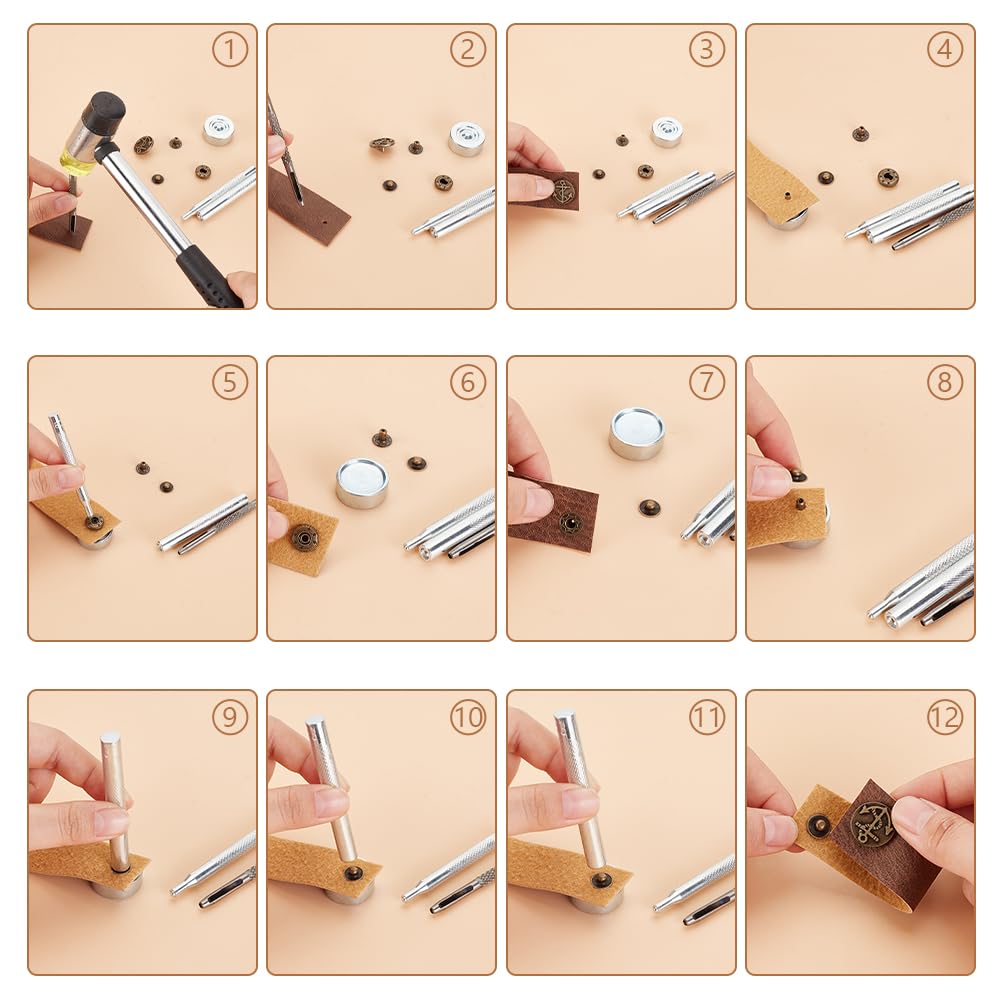 AHANDMAKER Juego de 36 Botones Clip Presion de Cuero, Broches de 18 mm para Cuero, Botones a Presión de Aleación, Kit de Botones de Presión de Cuero con Herramienta de Perforación para Manualidades