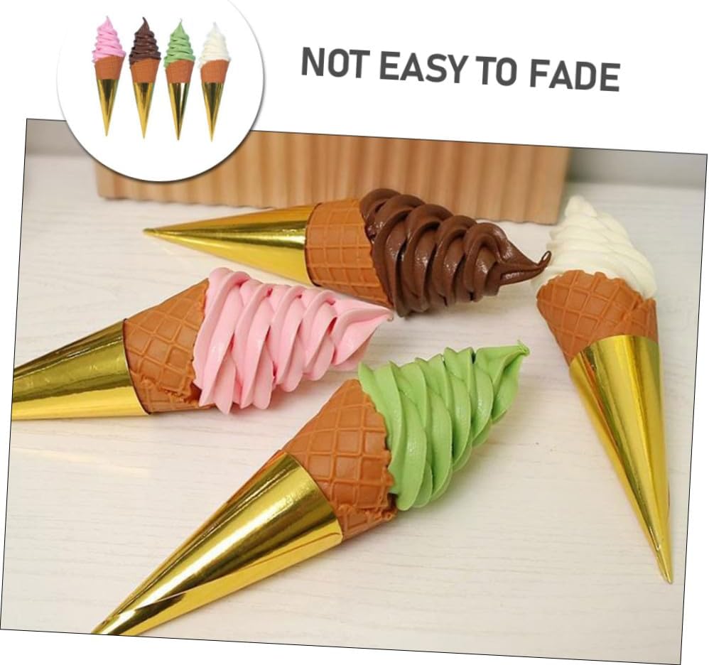 4Pcs Realistic Fake Ice Cream Cone Model Simulated Ice Cream for Photography Props Home Decor and Boy Girl Play Bright Colors for Party Favors and Display
