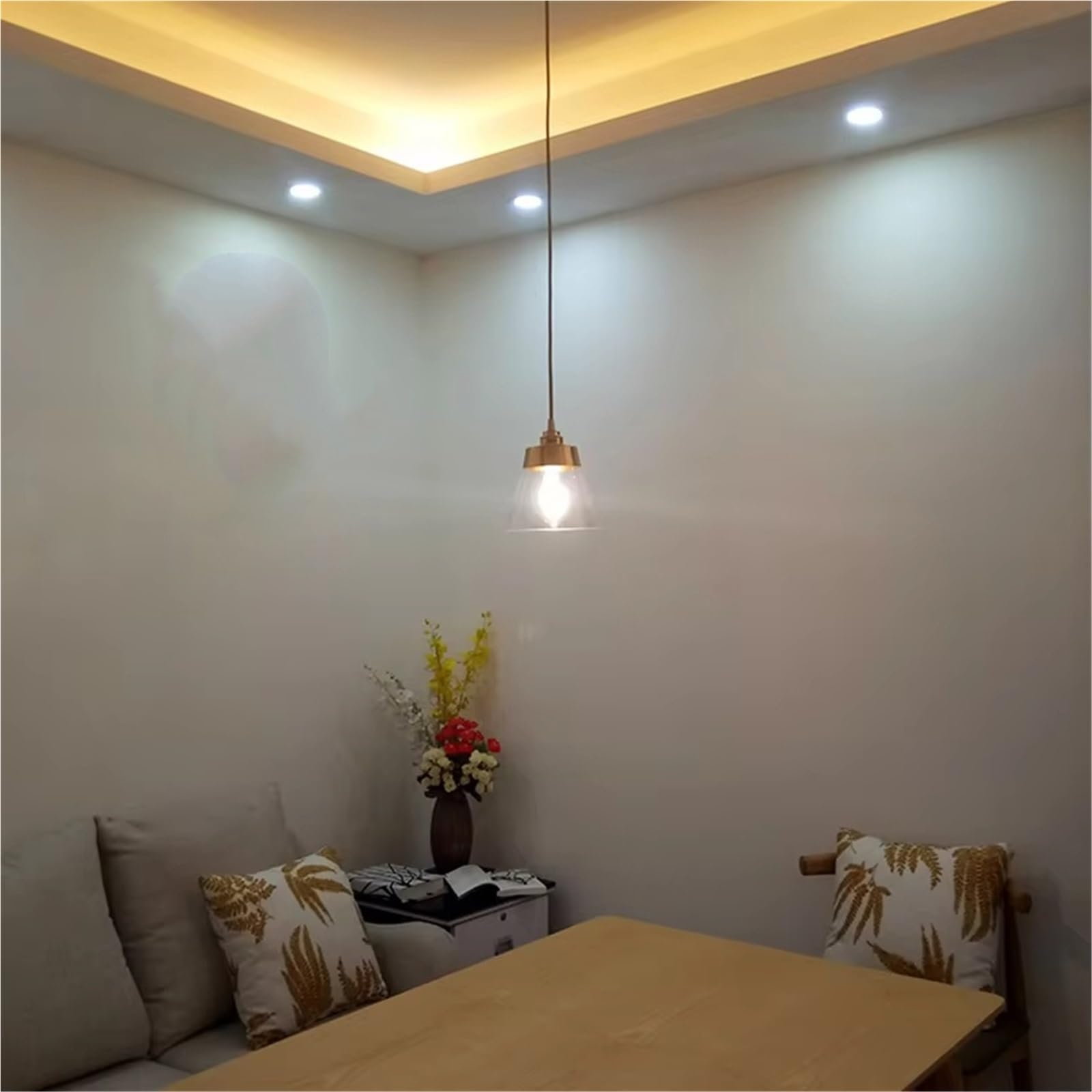 ASerZenith Nordic Glass Pendant Lamp Post-Modern Copper Lampholder Dining Room Kitchen Hanging Lamp Bedroom Bedside Lighting Fixture,Warm Light-16Cm