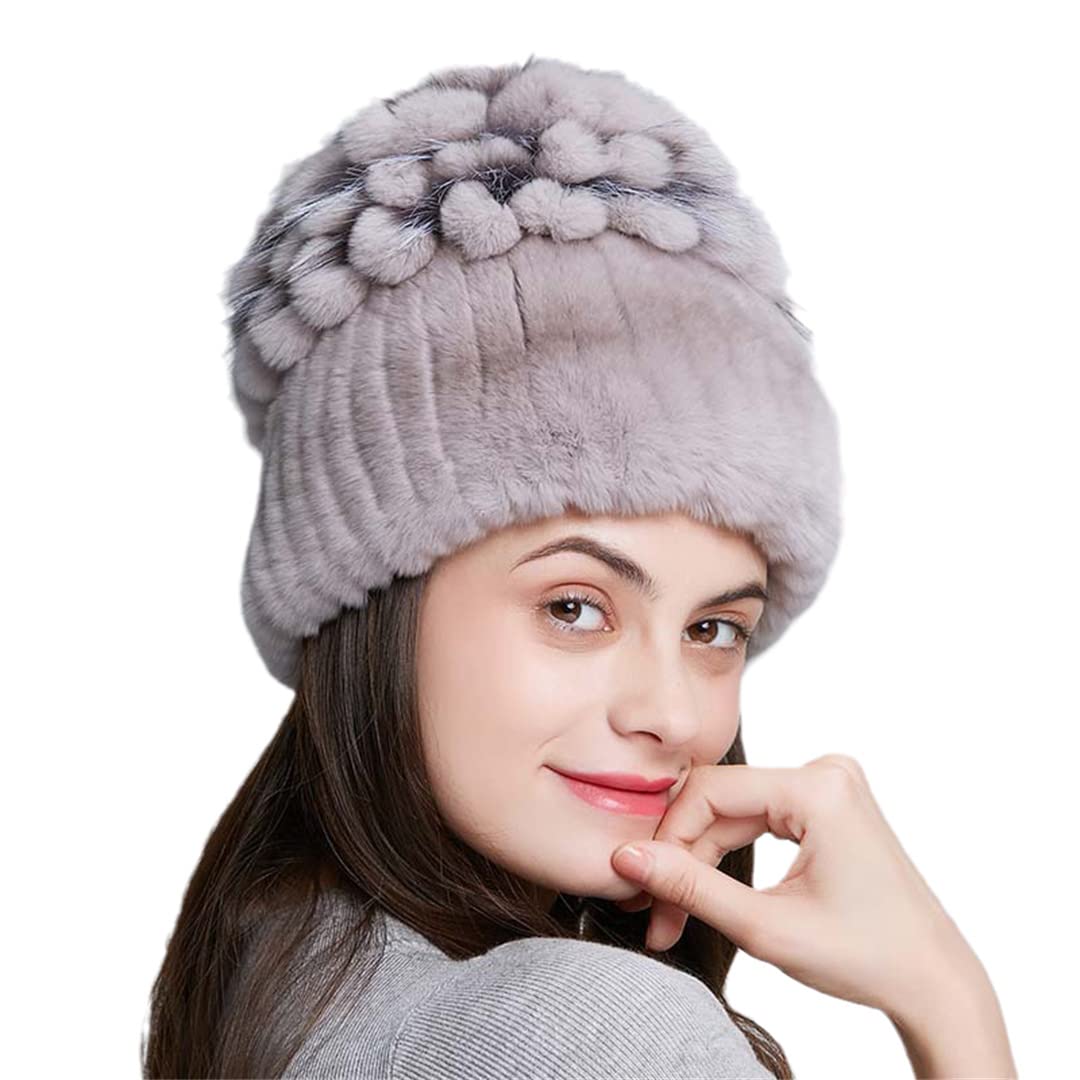Sombreros de Piel de Mujer para Invierno Gorro de Piel de Conejo Natural Moda Femenina Gorros Gruesos y cálidos Gorros 108 52-58 Cm