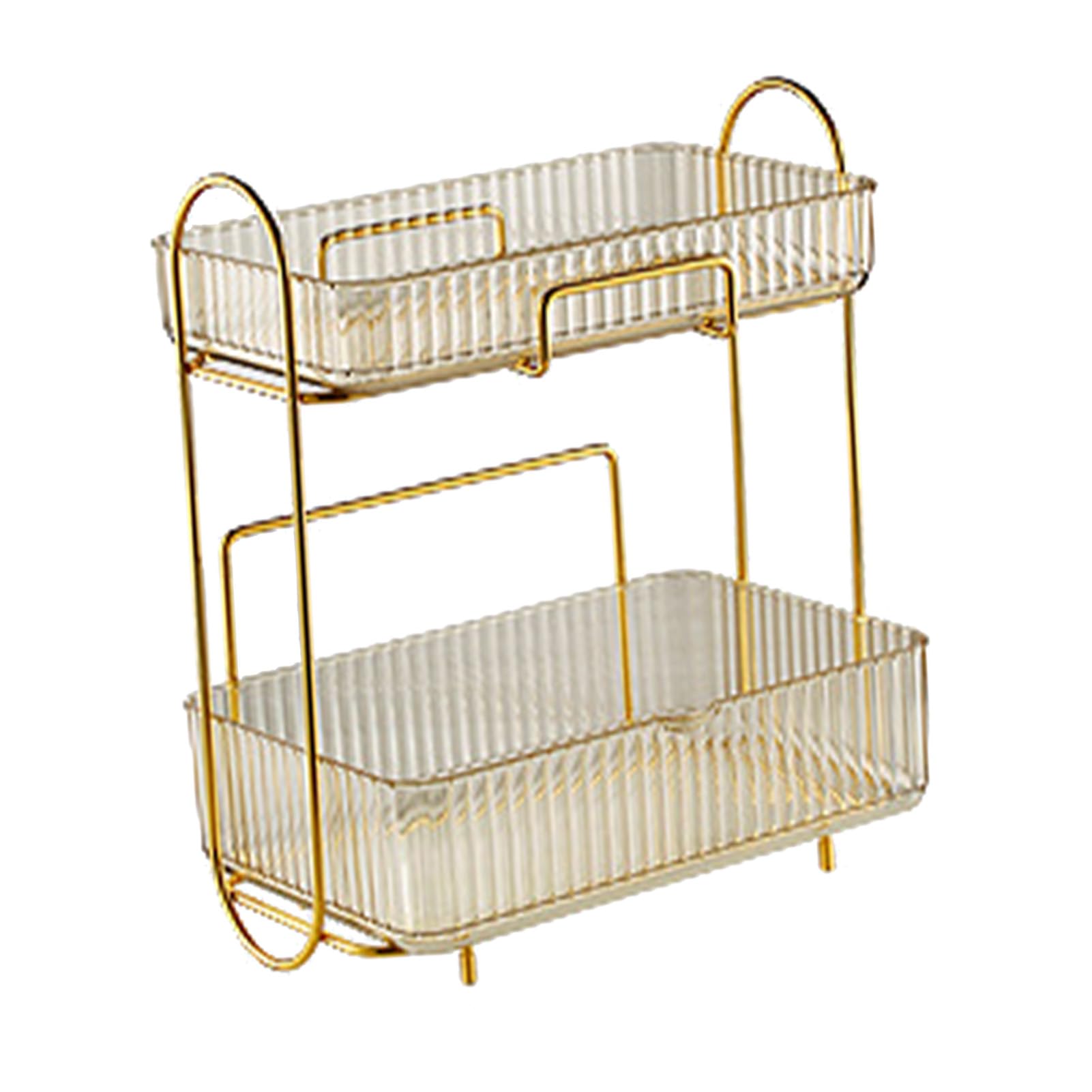 Organizador de encimera de baño de 2 Niveles, Estante de Maquillaje de plástico Gran Capacidad de Gran Capacidad Bandeja de Cuidado (ámbar)