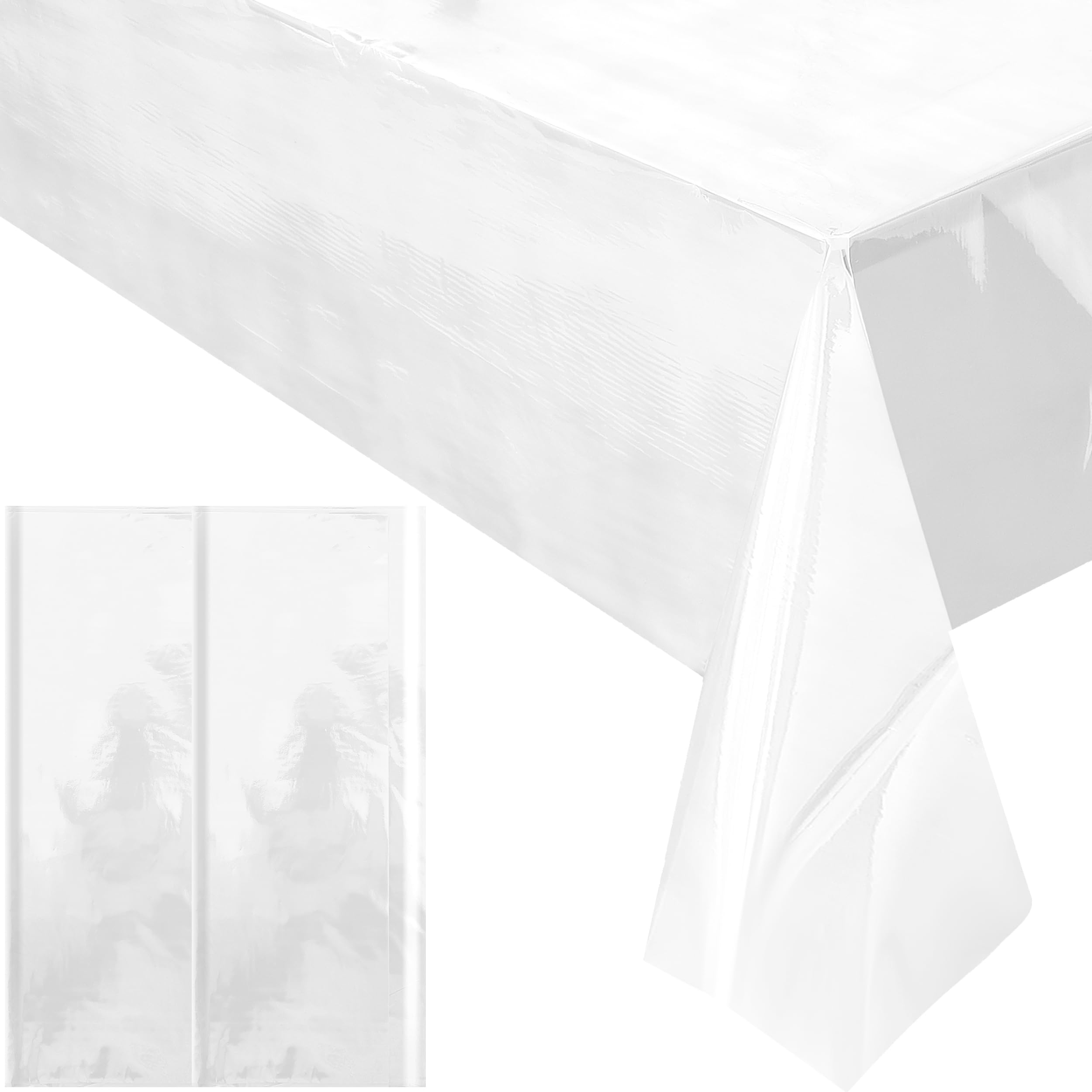 2 Pieces White Iridescence Tablecloth - 40 x 106“ Disposable Shiny Laser Table Cloth - Glitter Plastic Tablecloths - Holographic Iridescent Table Cover for Party Decoration, Wedding and Banquet