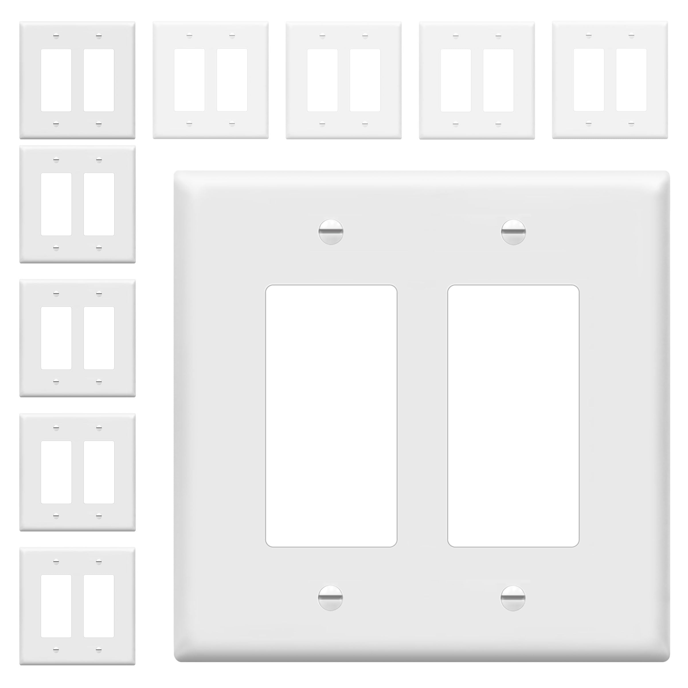ENERLITES 2-Gang White Mid-Size Decorator Switch Outlet Wall Plate, 10 Pack