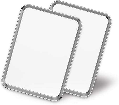 Vista 9 de Juego de 2 bandejas para hornear, Bastwe, bandeja para hornear de acero inoxidable, planilla para galletas, tamaño 10" x 8" x 1", no tóxico