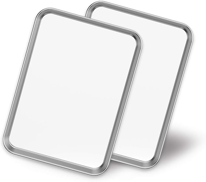 Baking Sheet Set of 2, Stainless Steel 2-Piece Cookie Sheet, Toaster Oven Baking Pan Set, Rectangle Size 16 x 12 x 1 inch, Healthy & Non Toxic, Mirror Finish & Rust Free, Dishwasher Safe
