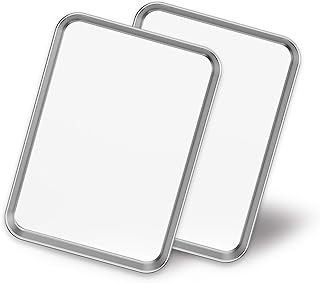 Baking Sheets 2 Pieces, Bastwe Stainless Steel Baking Pan Tray Cookie Sheet, Rectangle Size 9 X 7 X 1 inch, Healthy & Non Toxic, Rust Free & Mirror Finish, Easy Clean & Dishwasher Safe